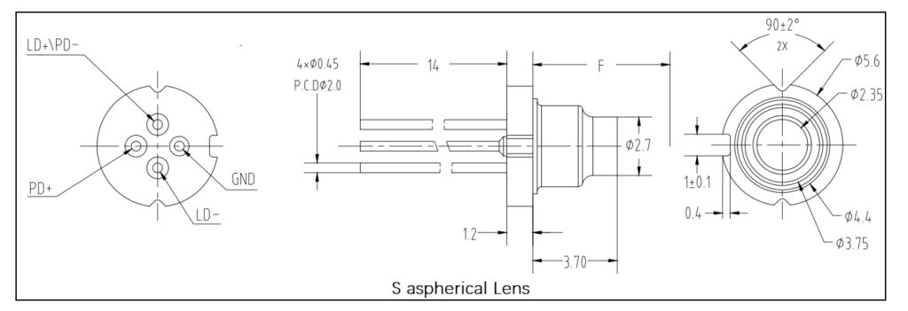 2.5G 1490nm DFB TO drawing